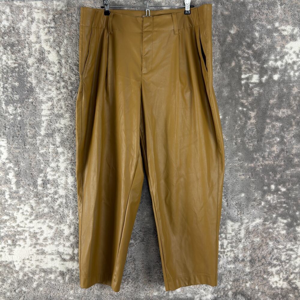 A New Day Plus Size 18 Minimalist Faux Leather Pants Brown Button‎ Zip Casual